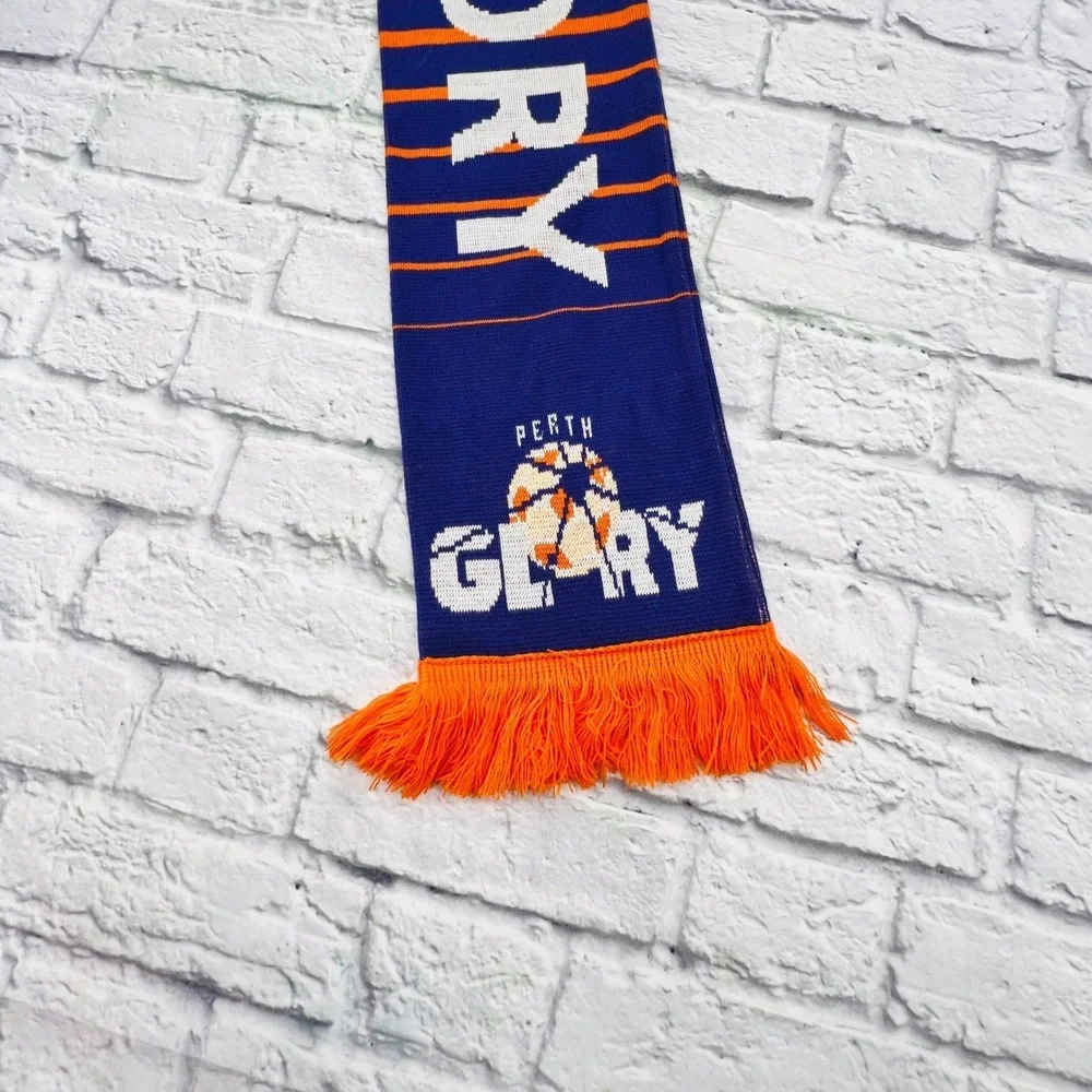 Perth Glory Soccer Scarf Royal Blue Orange Fringe 100 Percent Acrylic
